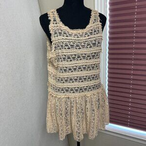 Lace Tank Top sz Large Ivory beige tiered Cottagecore Fairy romantic victorian‎